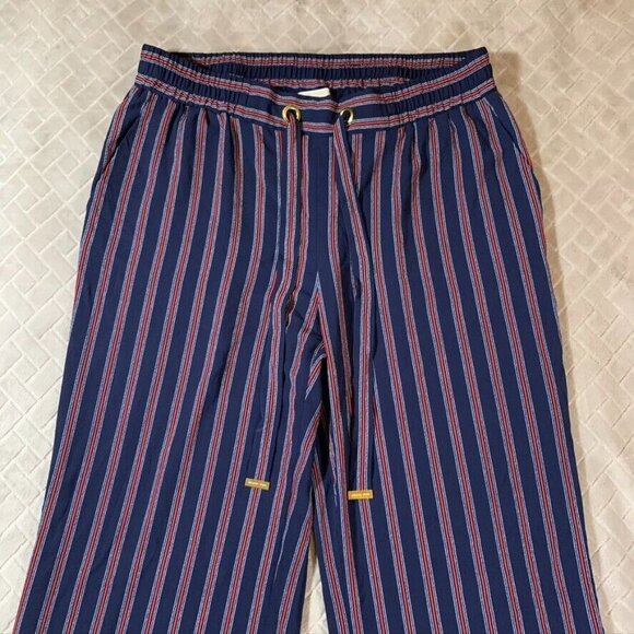 Michael Kors Womens Large Pants Blue Red Striped Relaxed Wide Leg Patriotic - Picture 2 of 12